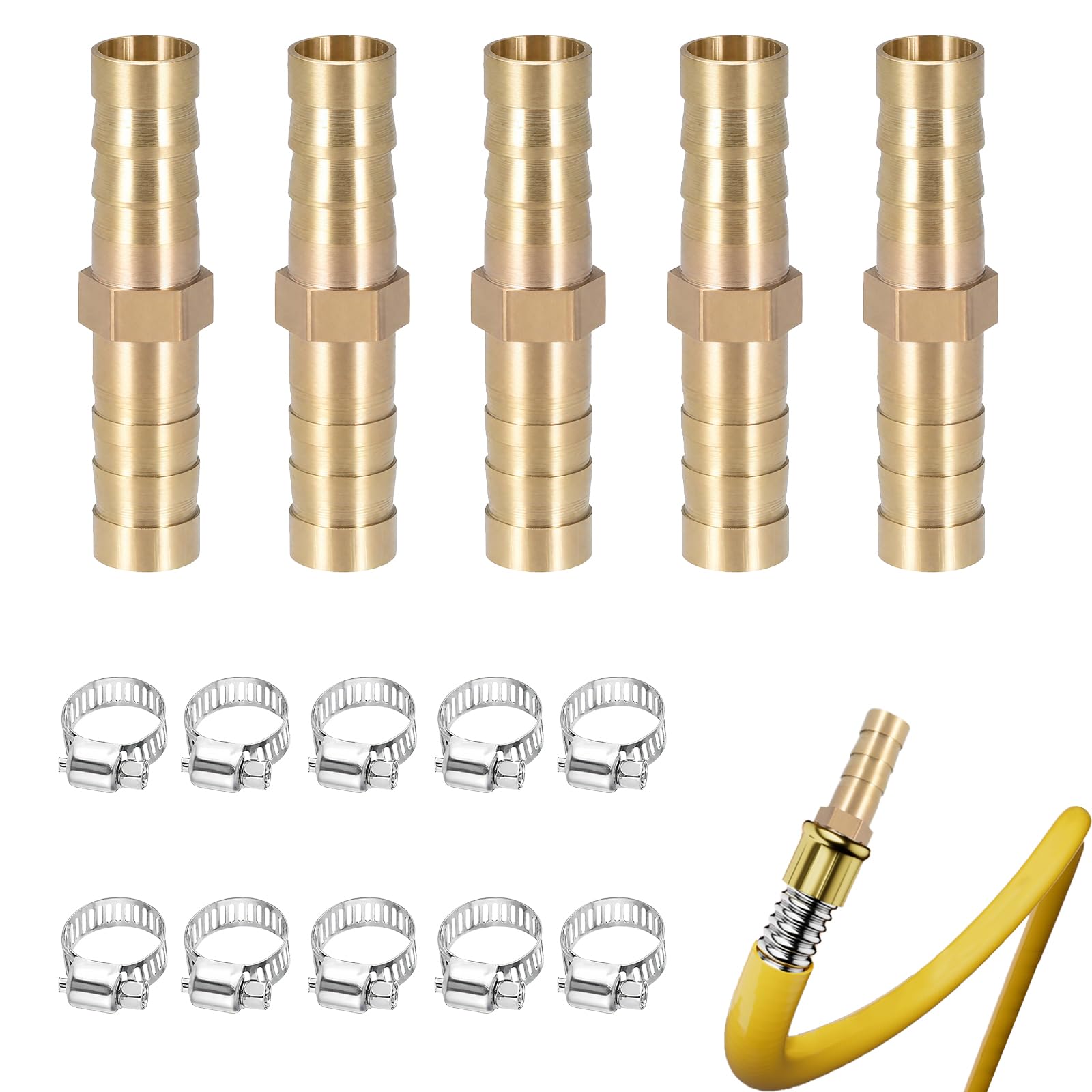 15PCS Brass Straight Hose Repair Connectors, 8mm Fittings