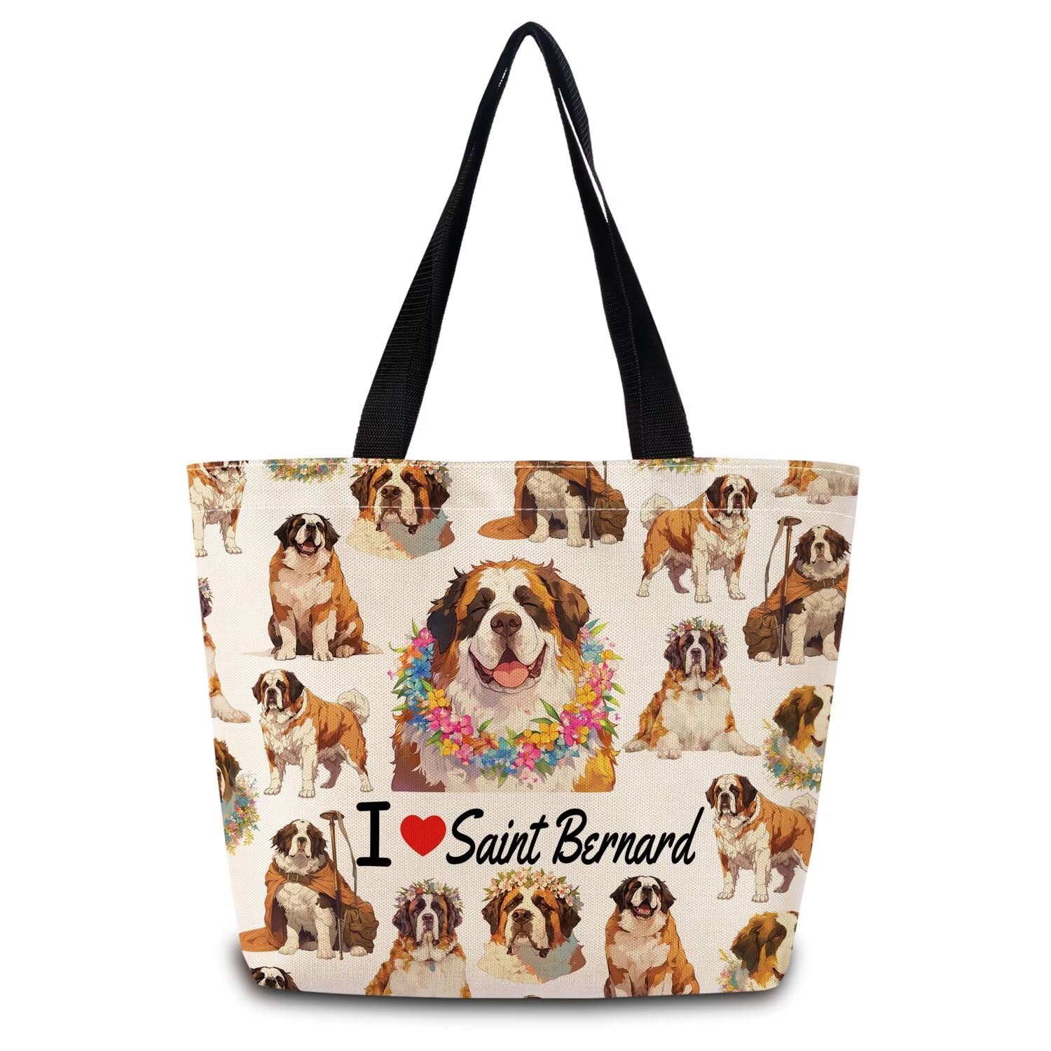 ZhuVantrix I Love Saint Bernard Tote Bag Reusable Grocery Bags Aesthetic Shopping Shoulder Handbag with Interior Zipper Pocket Stylish I Love Saint