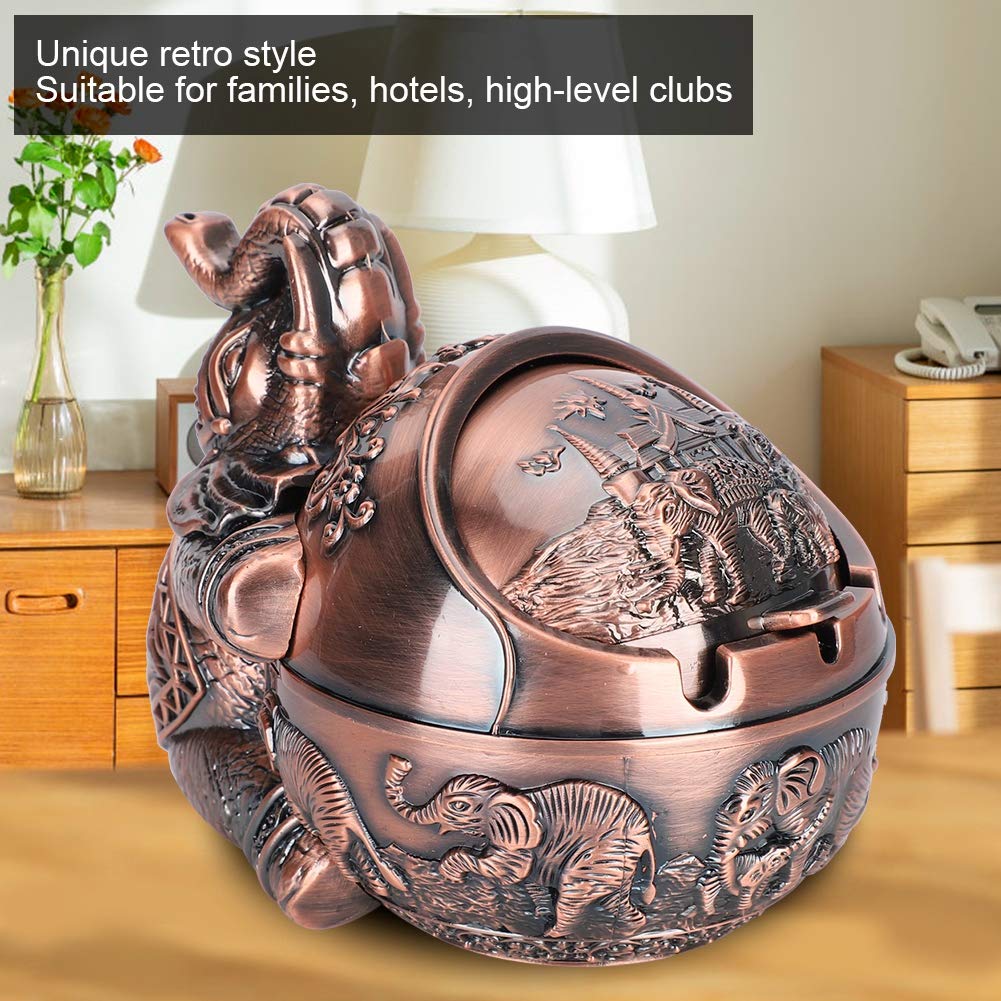 Cenicero De Elefante Vintage Con Tapa - Metal Resistente, Ideal Para Interior Y Exterior, Regalo Original