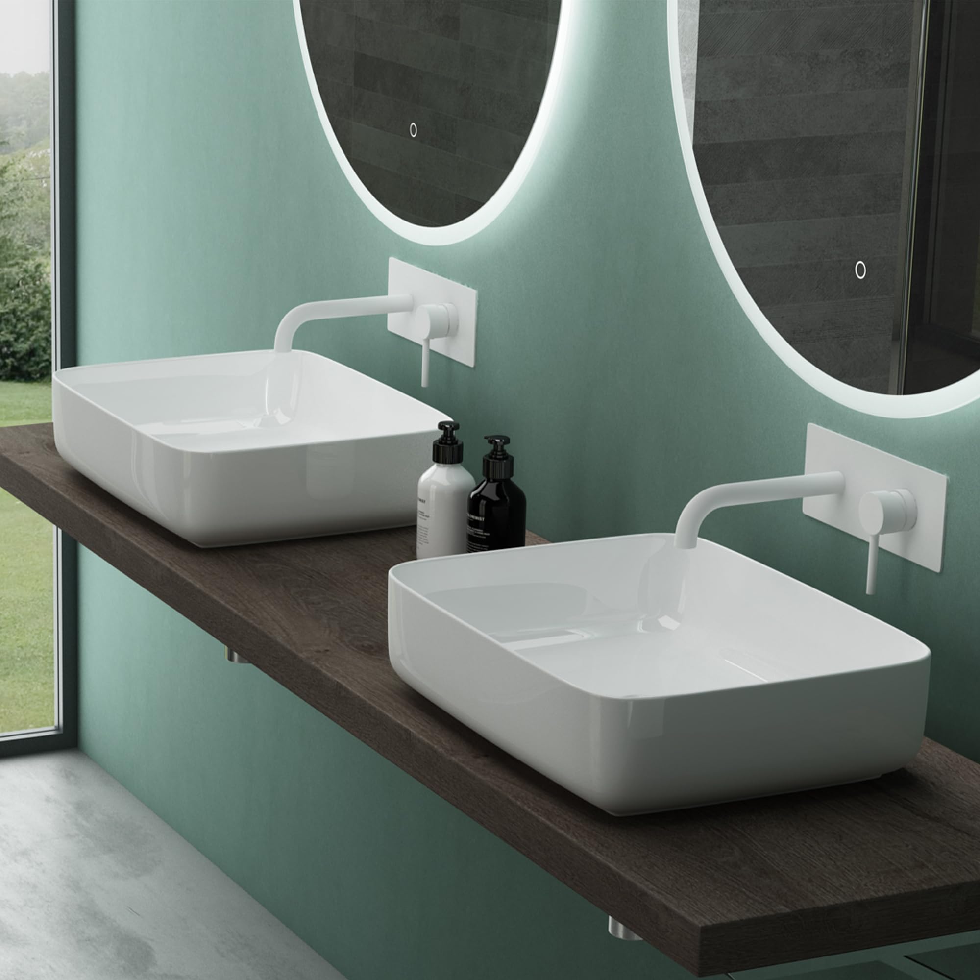 Mai & Mai Vasque Carrée à Poser 38,5x38,5x14cm Blanc sans Trop-Plein | Lave Mains, Céramique, Format Compact pour WC d'Invités, Raccordement Standard, BR106