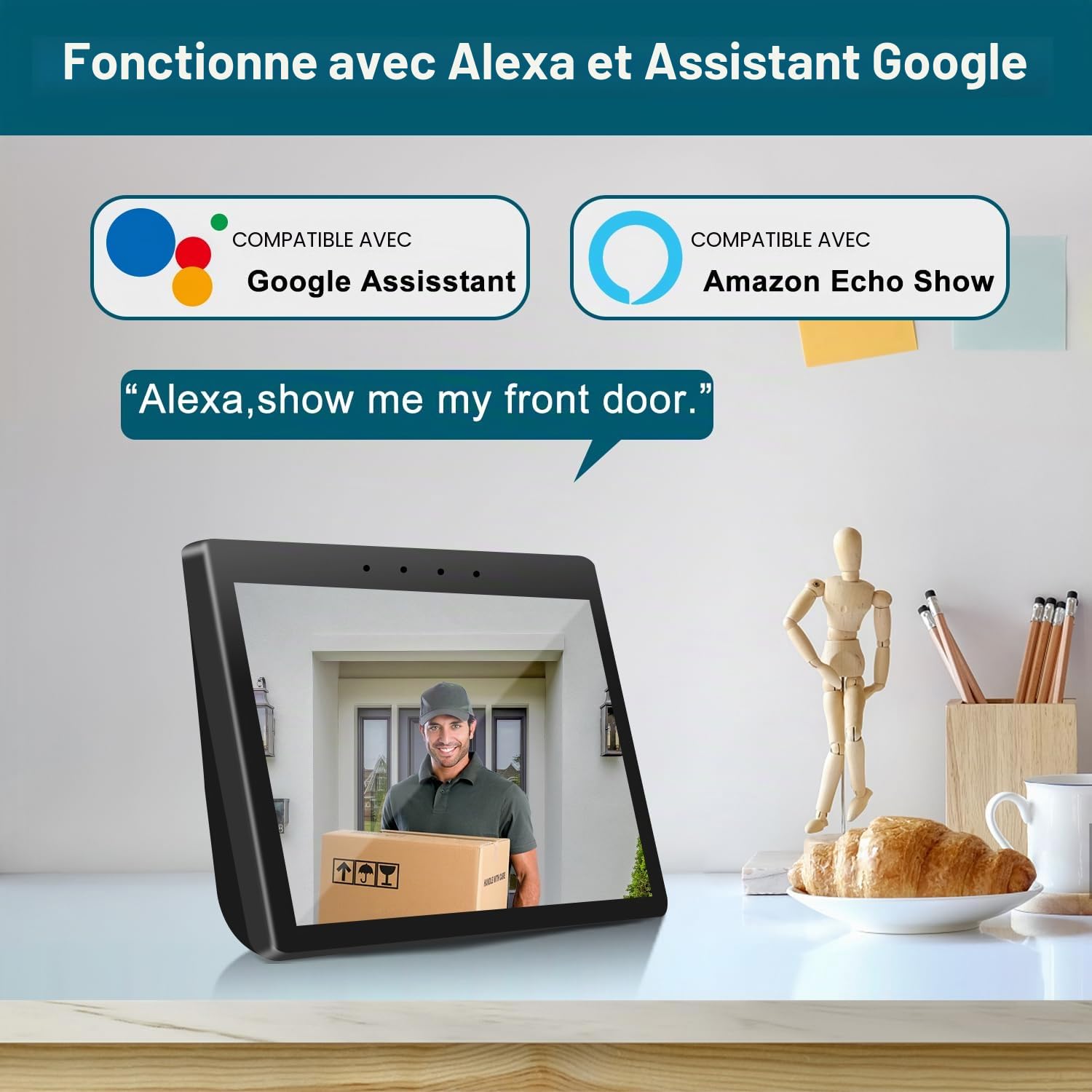 Sonnette vidéo sans fil avec carillon, sonnettes de porte intelligentes WiFi avec changeur de voix, détection de mouvement PIR, HD 1080P, vision nocturne, audio bidirectionnel, alimentée par batterie