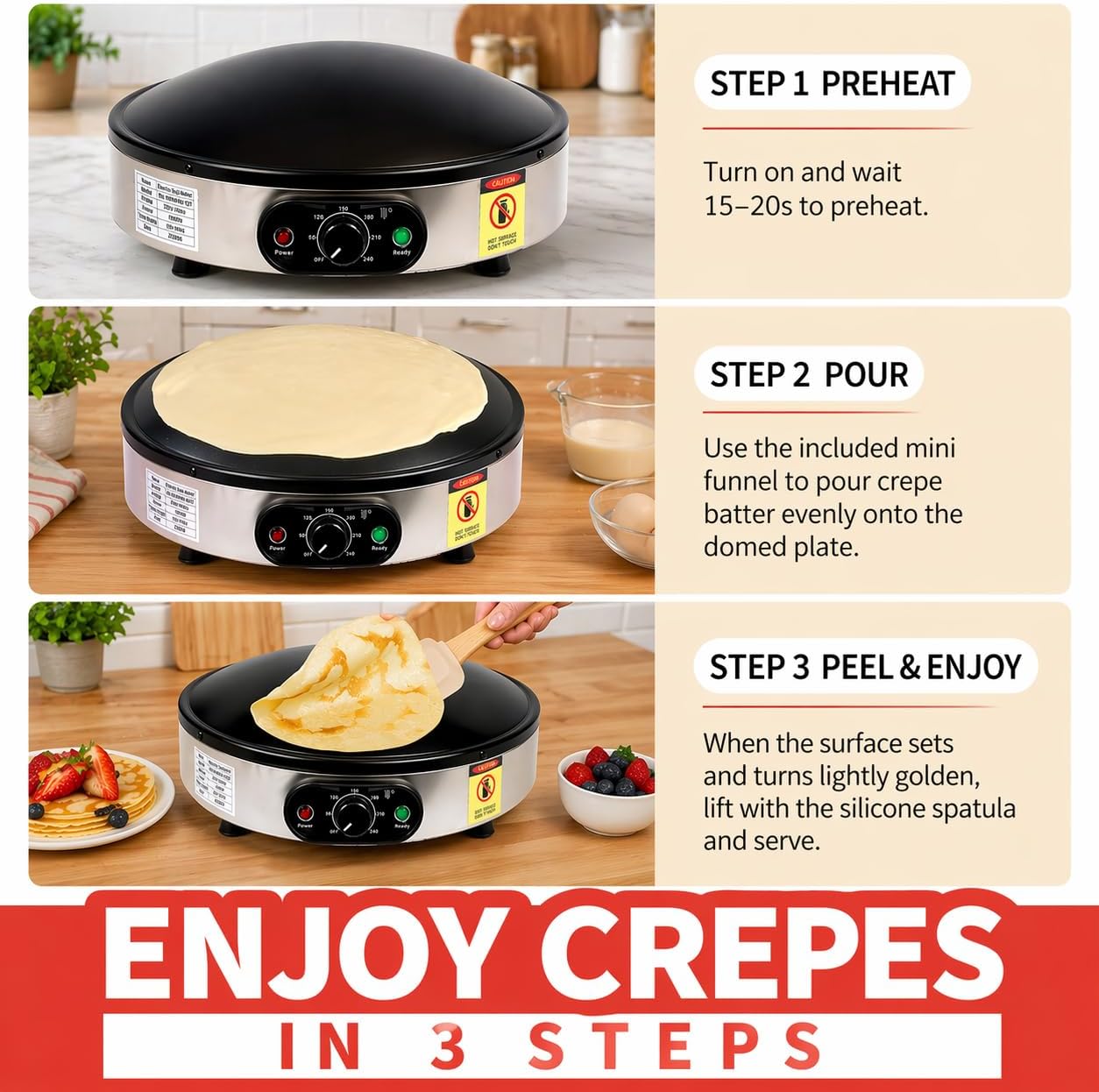 Crepe Makers, 1600W 16 Inch Electric Flatbread Maker, 1600W Large Non-Stick Convex Dome Griddle, Commercial Grade Saj Bread Maker & Crepe Machine, Adjustable Temp up to 460°F,Stainless Steel