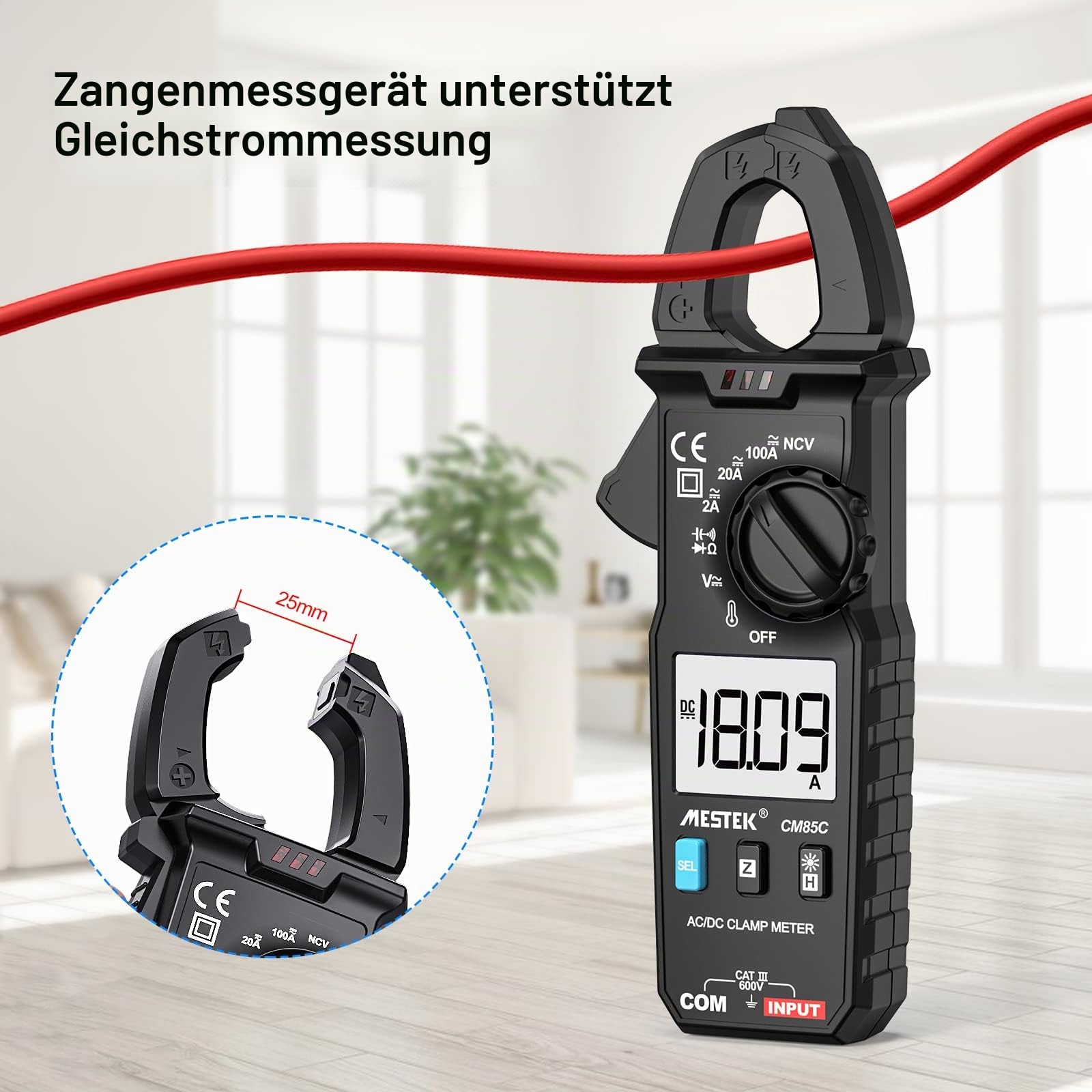 Stromzange Digital Zangenmultimeter MESTEK AC DC Clamp Multimeter Strommessgerät True-RMS 600V 100A Auto-Ranging Amperemeter Strom Spannung Tester Temperatur Widerständ Kapazität Dioden Durchgang NCV
