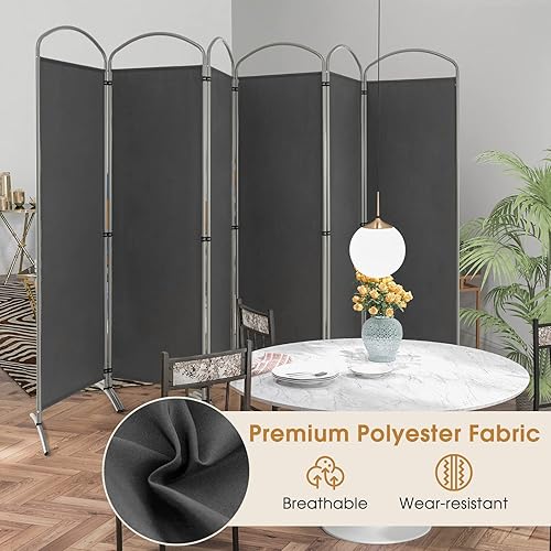 Miniatura 5 de Giantex Divisor de habitación plegable de 6 paneles de 6.2 pies, color gris, pantalla de privacidad de tela plegable independiente de 130 pulgadas