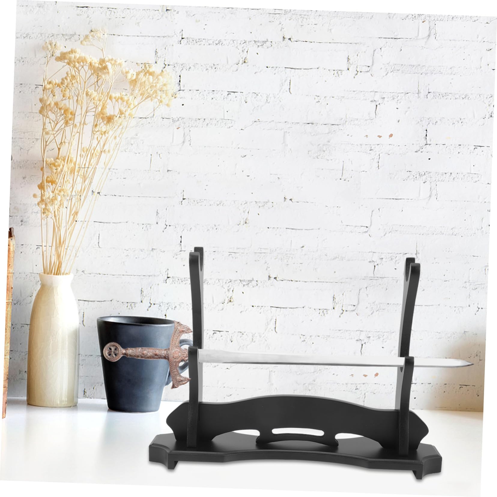 GALPADA Soporte de Espada de Madera Negra para Escritorio Diseño Simple y Hermoso, Soporte Estable No Fácil de Voltear para Almacenamiento y Exhibición de Dizi y Espada