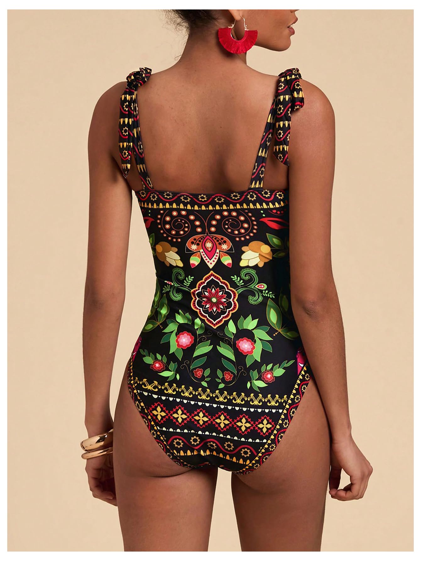 Floerns Costume da bagno intero da donna con stampa tropicale e spalle annodate