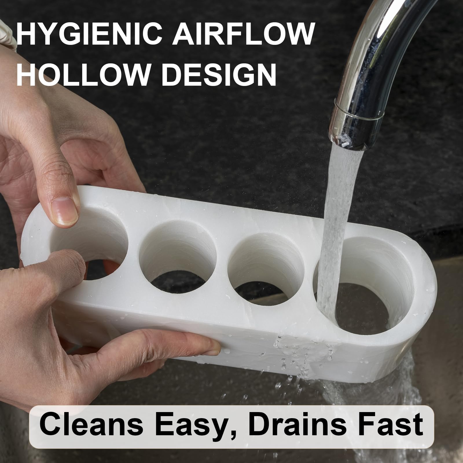 BCS Soporte para cepillo de dientes para baños, 4 ranuras de mármol para cepillo de dientes y pasta de dientes, organizador de baño para encimera para cepillo de dientes eléctrico, hilo dental,