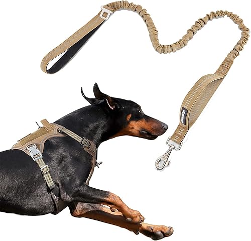 BUMBIN Arnés para perros grandes sin tirones, arnés táctico para perro, con asa, arnés de chaleco ajustable para perro, correa elástica de 6 pies