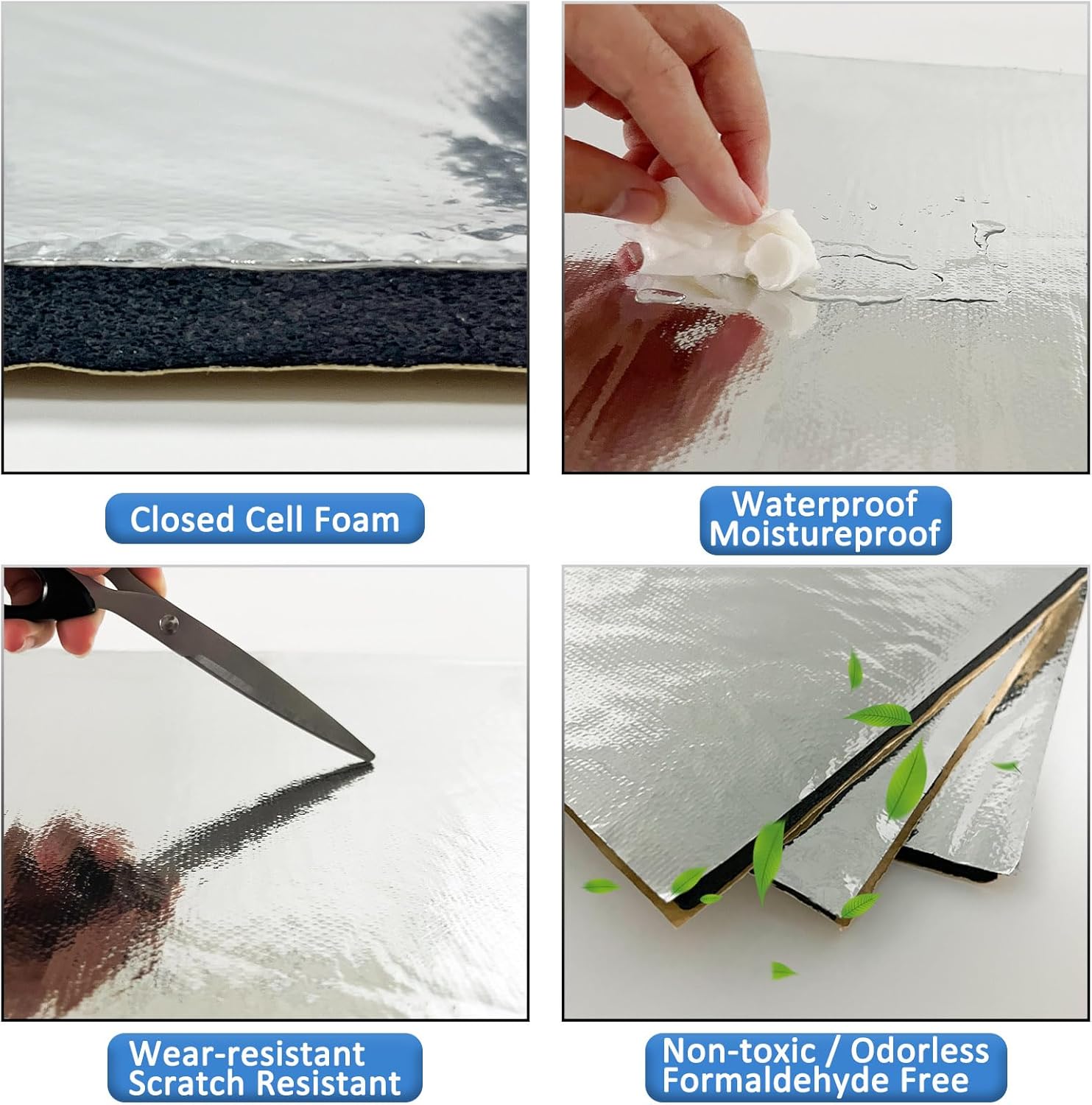 TroyStudio Self Adhesive Closed Cell Foam Acoustic Sound Proof Foam Panels, 35 x 25 x 0.25 inches 3 pcs Reflective Aluminum Foil Insulation Heat Shield, Sound Deadener for Cars, Windows, Doors, Pipes