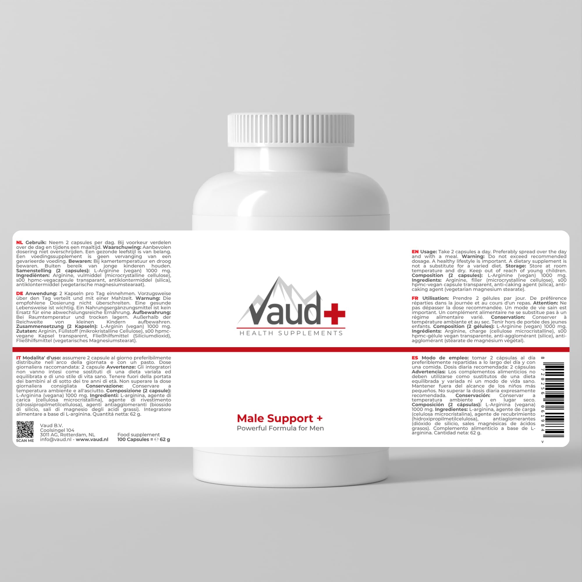 VAUD® Gélules pour hommes | L-Arginine hautement dosée 1000 mg | 100 gélules | Fabriqué en Suisse | Complément alimentaire pour hommes