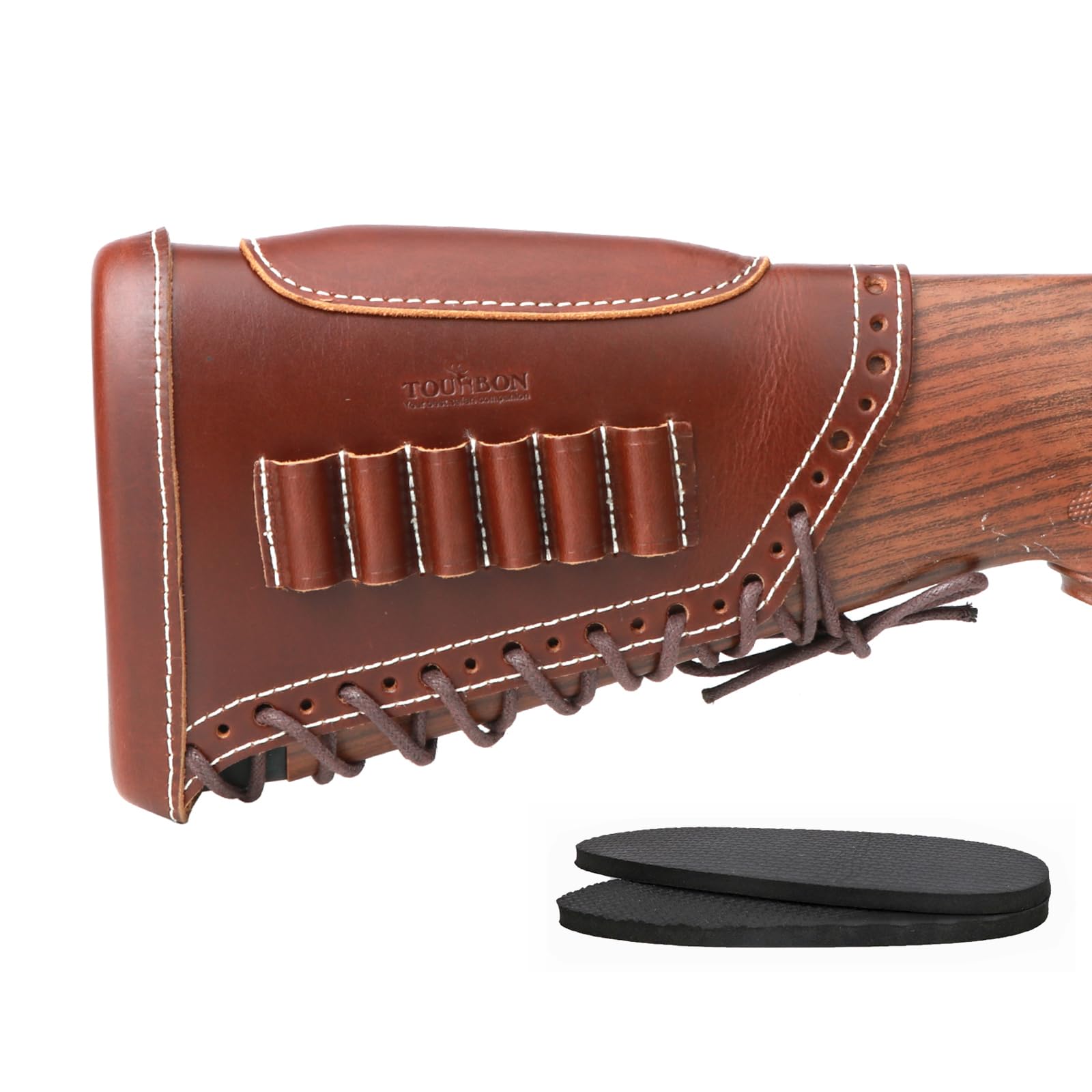 Culata de Rifle de Cuero auténtico, Almohadilla de Retroceso para reposa mejillas, Bolsa con Soporte para munición de 6 Rondas