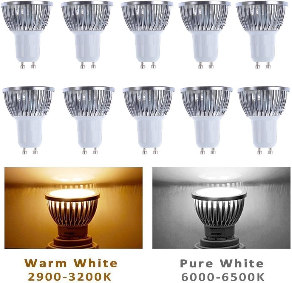 10pcs Pack 110V 4W GU10 LED Bulbs - 3200K Warm white Spotlight - 330 Lumen, 35Watt Equivalent - 45 Degree Beam Angle