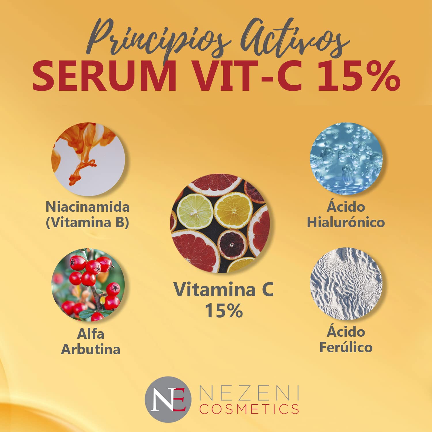 Serum VITAMINA C 15% + 10% Niacinamida + Ácido Hialurónico – 7 principios activos - BAJO CONSERVANTES 2 años caducidad cerrado
