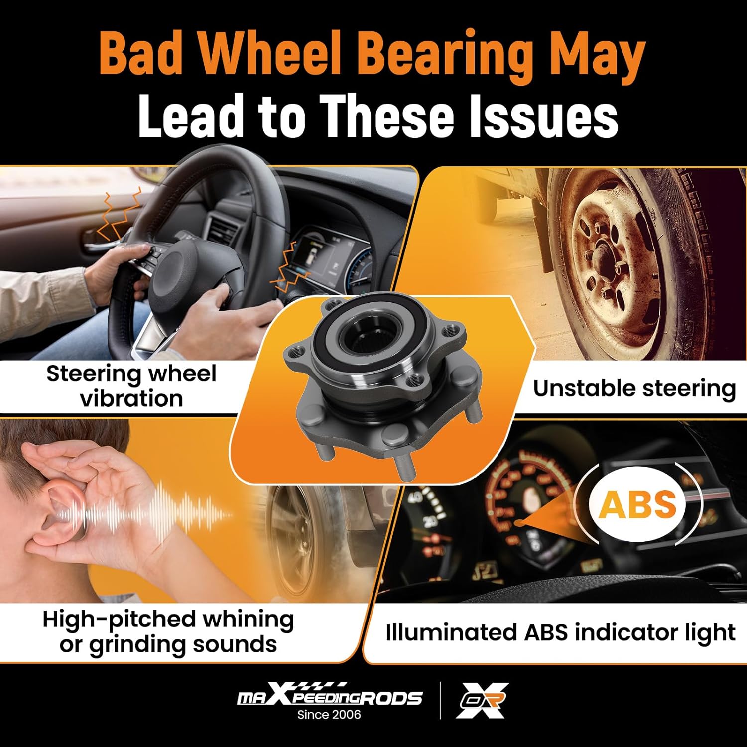 maXpeedingrods 513357 Front Wheel Bearing and Hub Assembly for Nissan Rogue 2014-2023,Qashqai 2017-2018, Rogue Sport 2017-2022 All Models 5 Lug W/ABS 4-Bolt Square