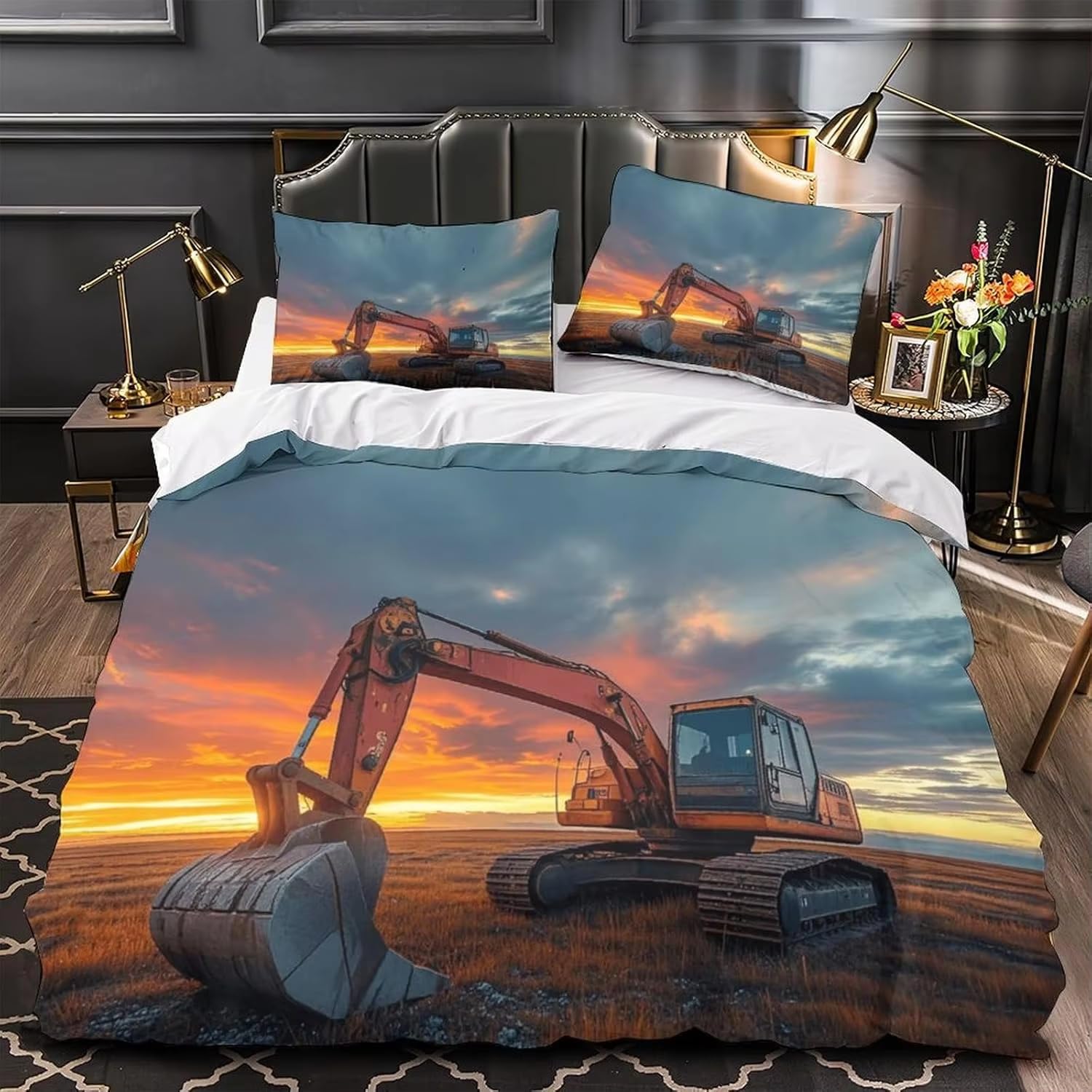 Parure de Lit 2 Personnes Excavatrice pour Chambre Ado