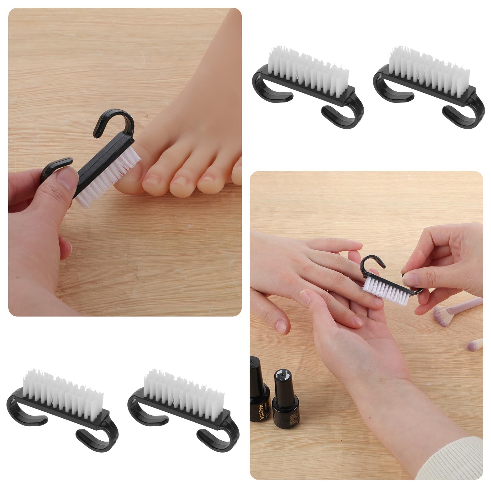Lot de 20 brosses à ongles avec poignée - Noir - Mini brosse à ongles avec poignée - Pour manucure, exfoliant et nettoyage des ongles