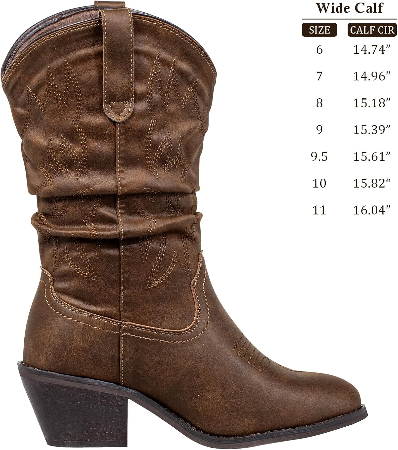 SheSole Women's Wide Width Cowboy Boots with Pull-Up Tabs - Easy On/Off, Almond Toe & Stable Heel for All-Day Comfort, Wide Calf Western Fashion