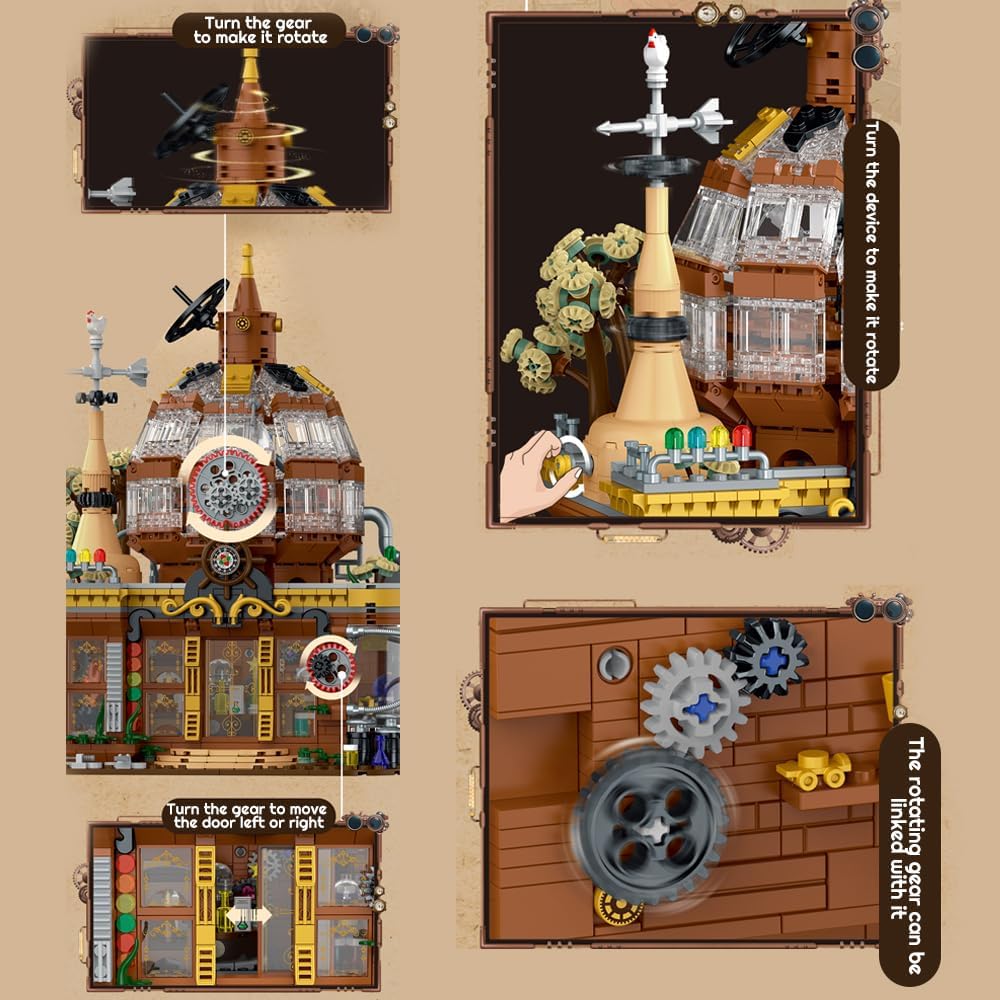 Steampunk Magic Shop Building Blocks Set – LED Lighted Model with Rich Details with Mechanic Parts,MOC Architecture Toy Display for Adults & Teens(1842 Pcs)