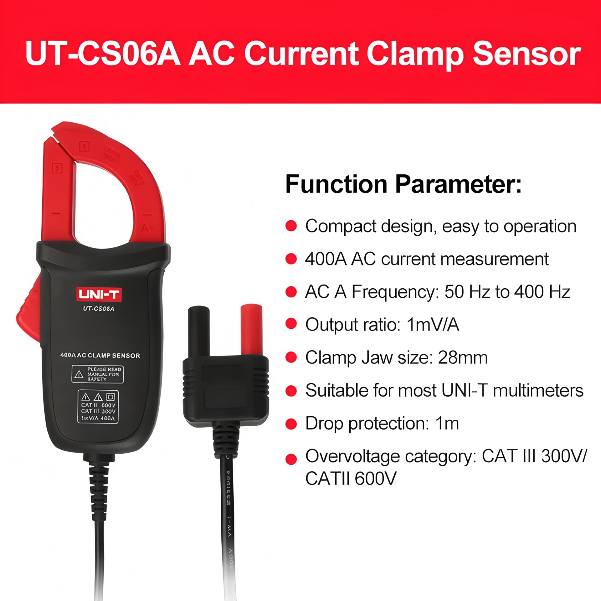 UNI-T Uni-trend UT-CS06A 400A AC Stromzangen-Sensor; Multimeter-Sensor für UT61E+ UT196 UT139C UT117C UT136B+ Option Stromzange