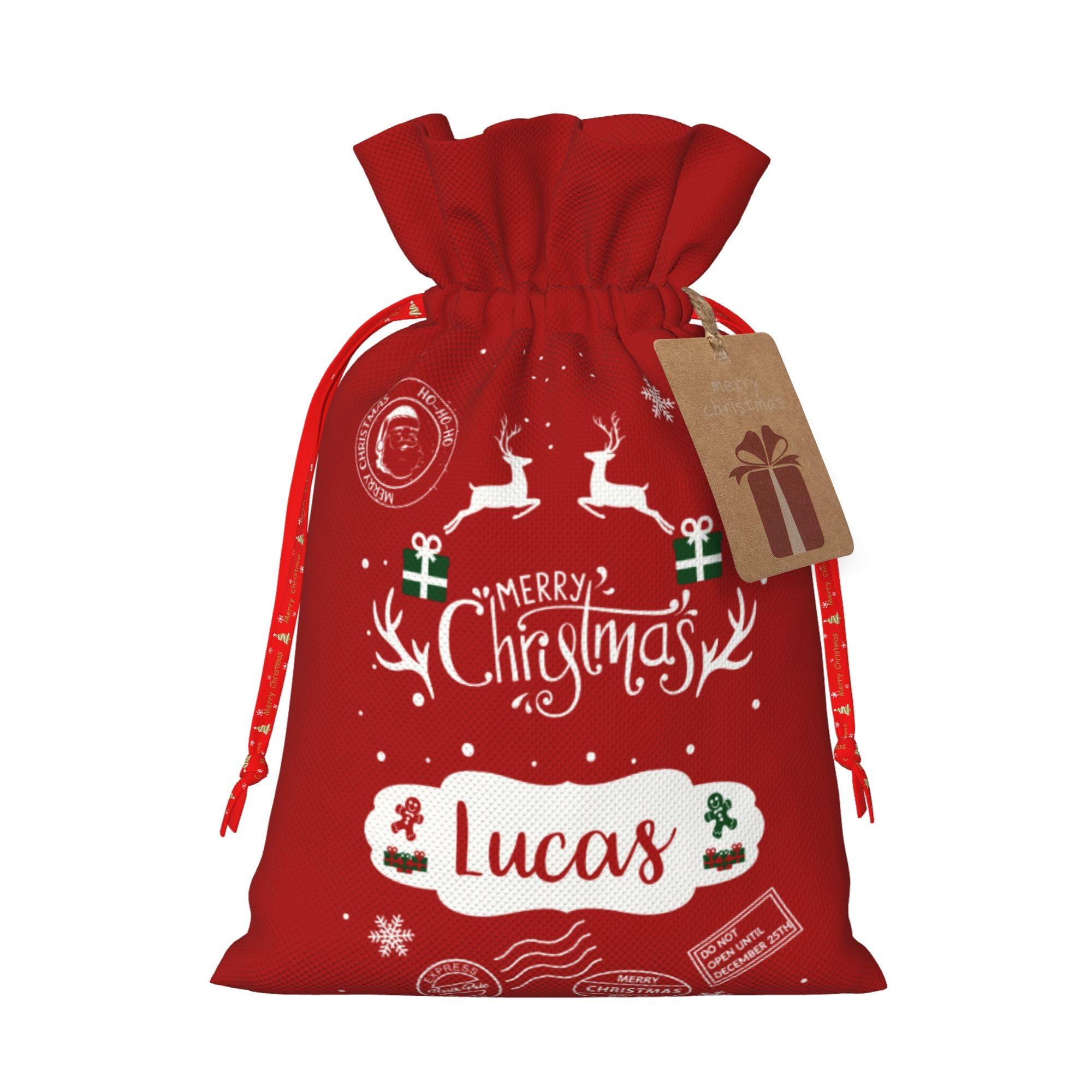 Sonernt Custom Name Christmas Santa Sack, Personalized Xmas Gift Pouch, Customized Drawstring Bag for Christmas Holiday Presents