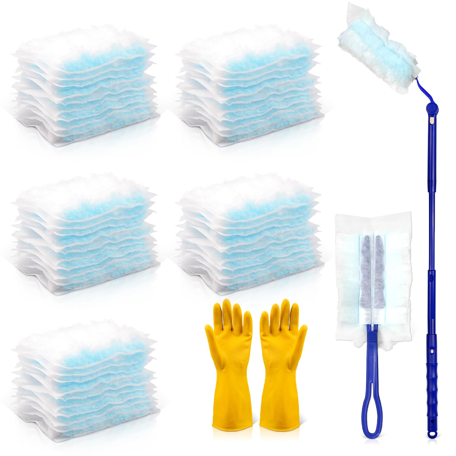50 PCS Duster Refills and 2 Folding Handles Set Compatible with Swiffer Dusters,Static Dust Removal Brush Disposable Replacement Head for Dusting Electronics,Furniture,Blinds,Ceiling Fans