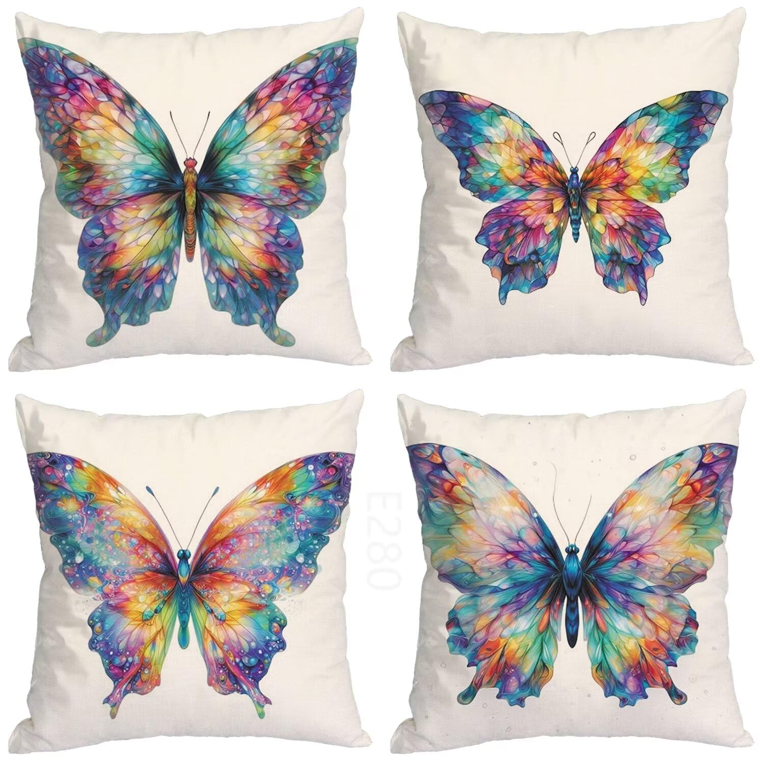 Farfalla Federe Cuscini Divano 55x55cm,4 Pack Colorato Estate Esterno Cuscini per Divano,Doppio Lato Quadrato Morbido Cuscini Divano,per Divano Soggiorno Sedia Autunno Dekoration Cuscino,Regali LY-280