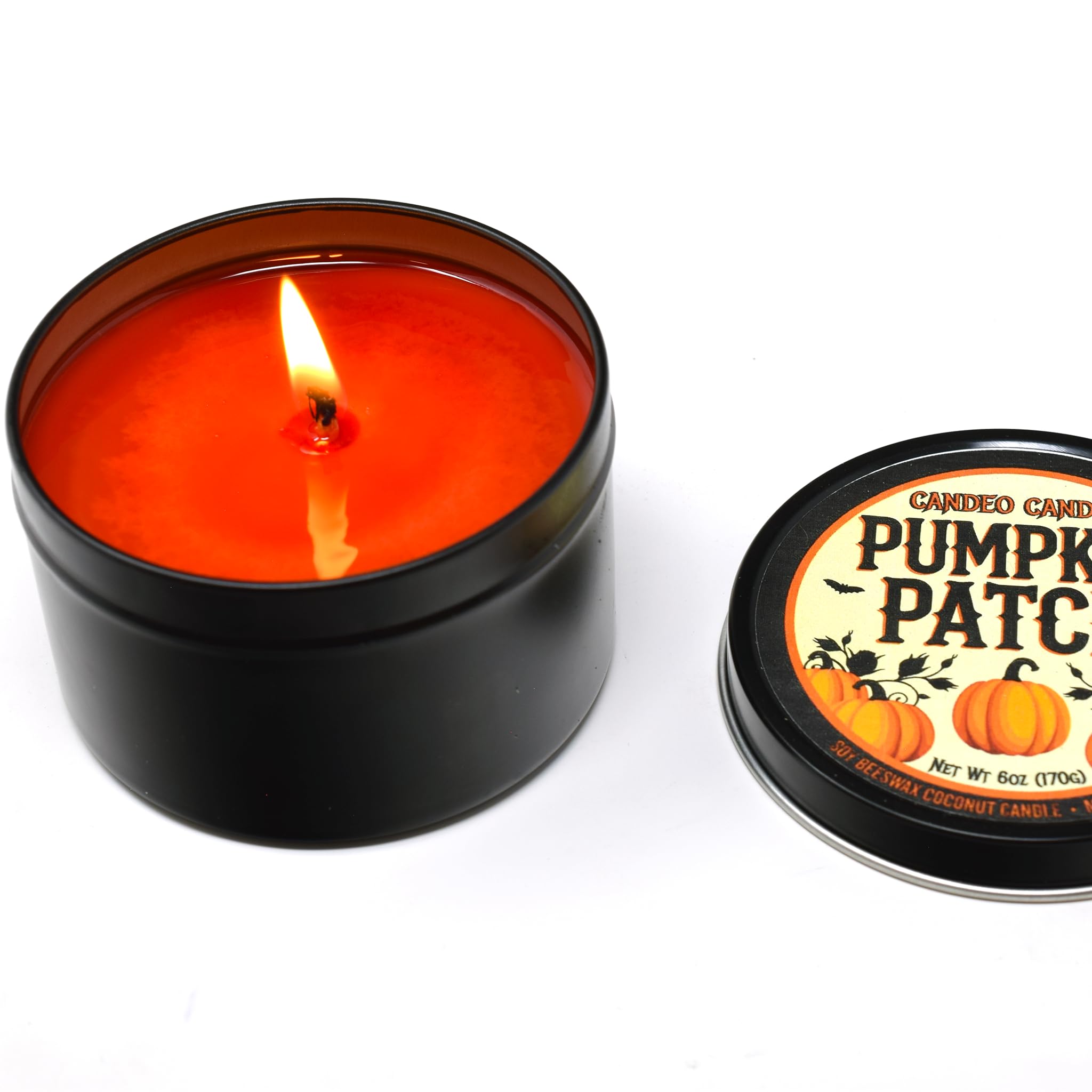 Candeo Candle Pumpkin Patch 2 - Halloween s - Container , 6 oz - Made with Beeswax, Coconut and Soy - Black Tin - Handmade in The USA -