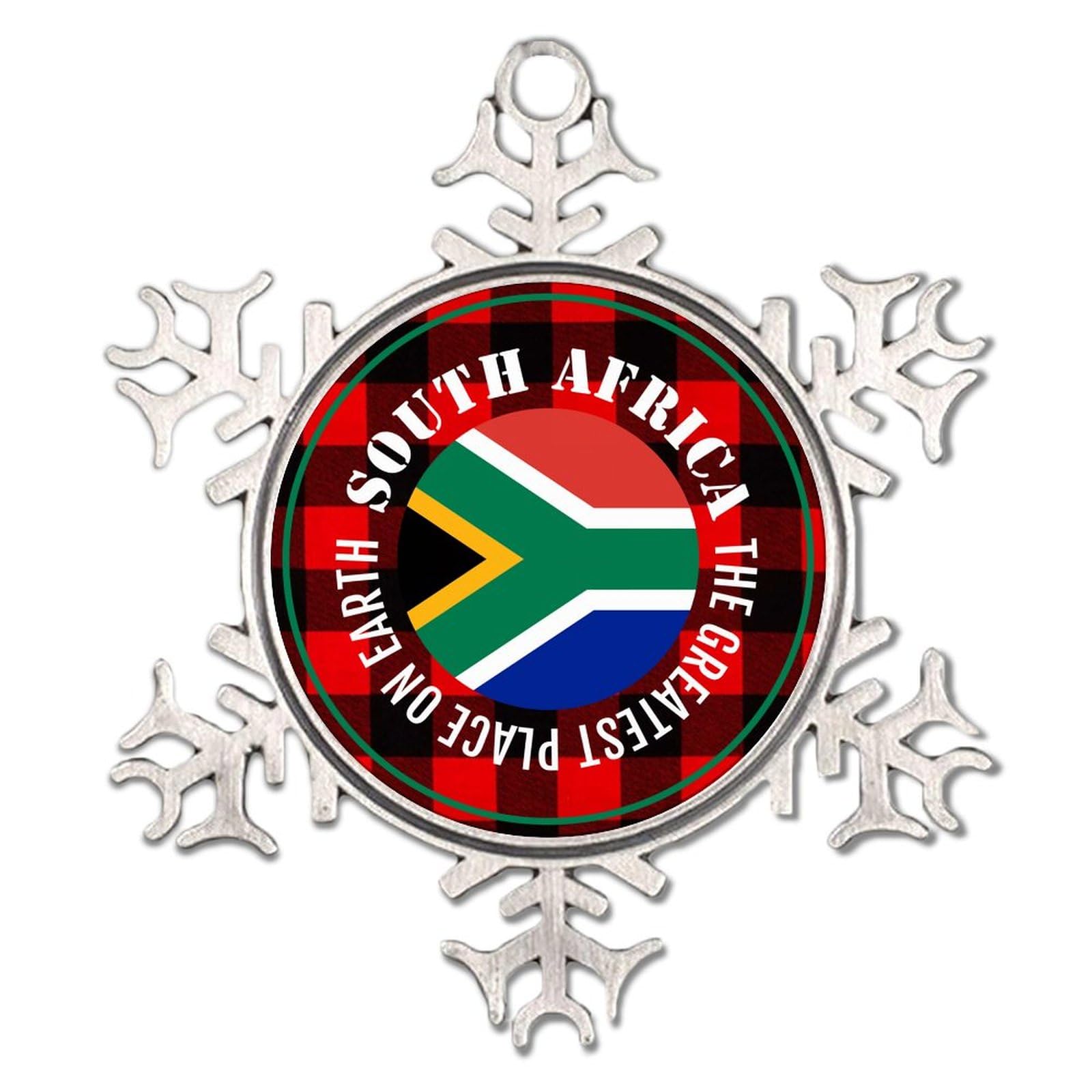 The Greatest Place on Earth South Africa Pewter Christmas Ornament International Flag Snowflake Ornaments Indoor Home Decor Latin America Country Flags Rustic Christmas Bauble for Family