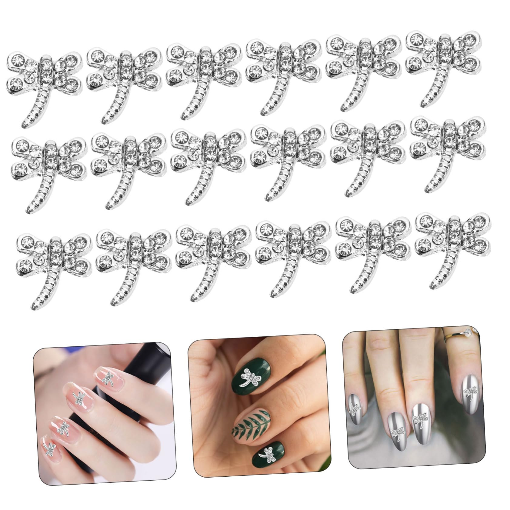 WOFASHPURET 20pcs Women's Nail Charms Dragonflies Nail Art Stickers Rhinestones Charms for DIY Manicure