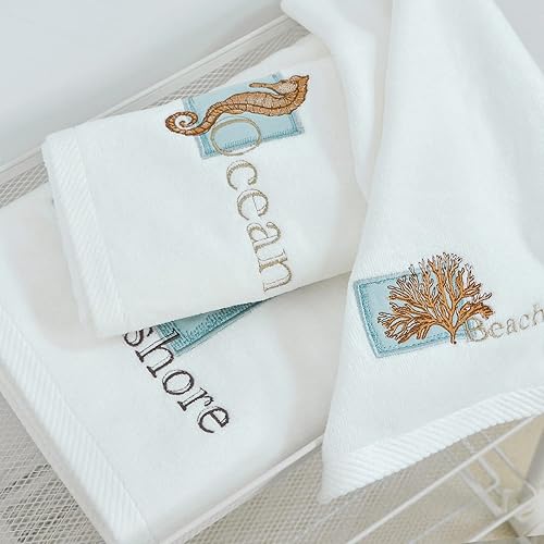 Miniatura 5 de LIlianna Starfish and Seashell - Juego de toallas de 3 piezas, 100% algodón, 1 toalla de baño, 1 toalla de mano, 1 paño de baño, súper suave,