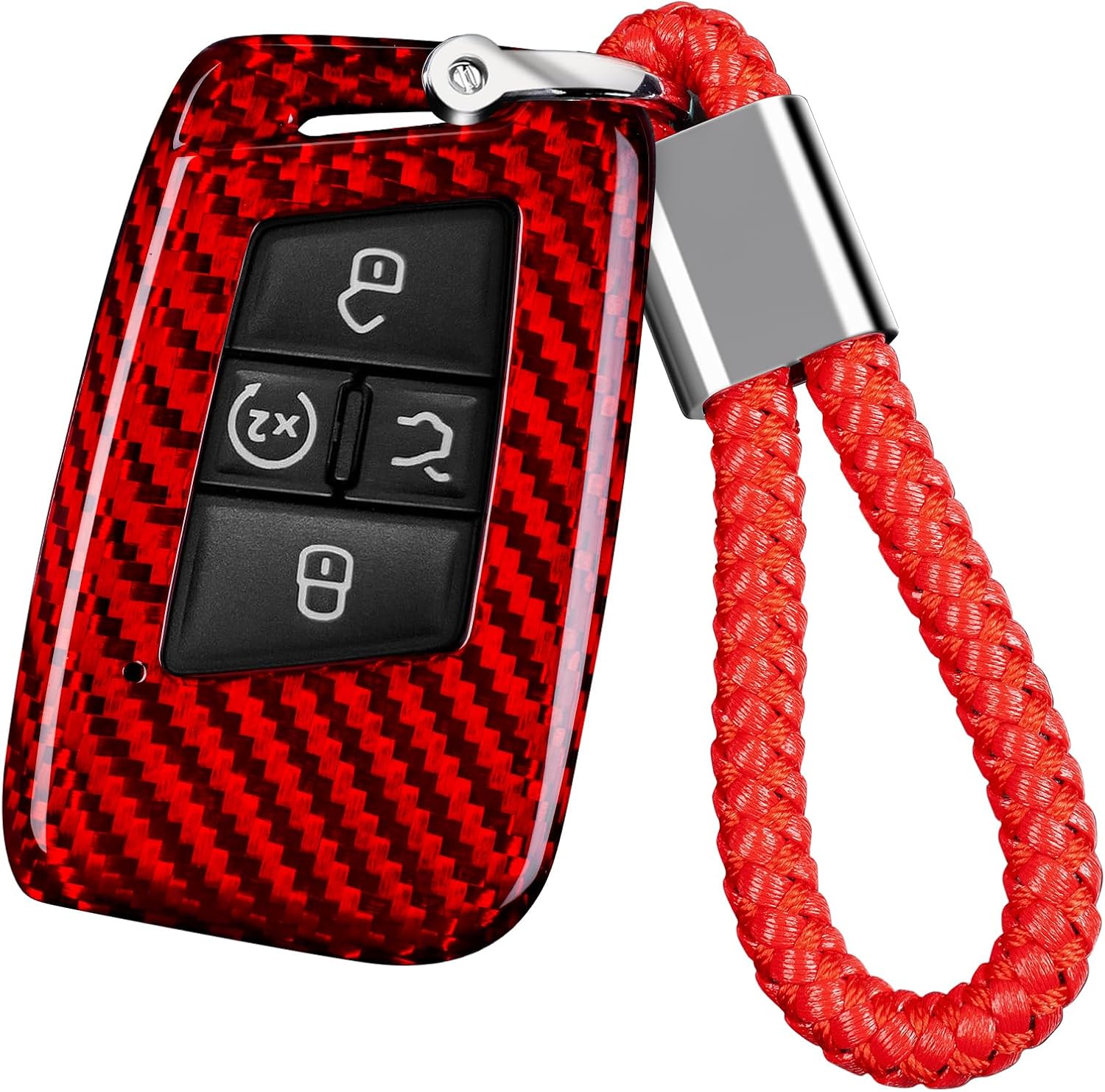 T-carbon Key Fob Cover Compatible with Volkswagen,Car Key Shell Case Holder with Keychain for 2018-2024 Atlas Alltrack Atlas Jetta Passat Arteon Tiguan Smart 4 Button Remote Accessories, Red