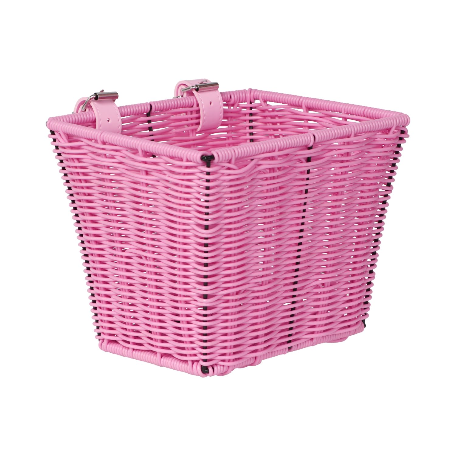 AVASTA Kids Bike Basket for 12 14 16 Inch Girls & Boys Bicycles，Children's Bicycle Portable Storage Basket,Comes with Leather Straps, Pink