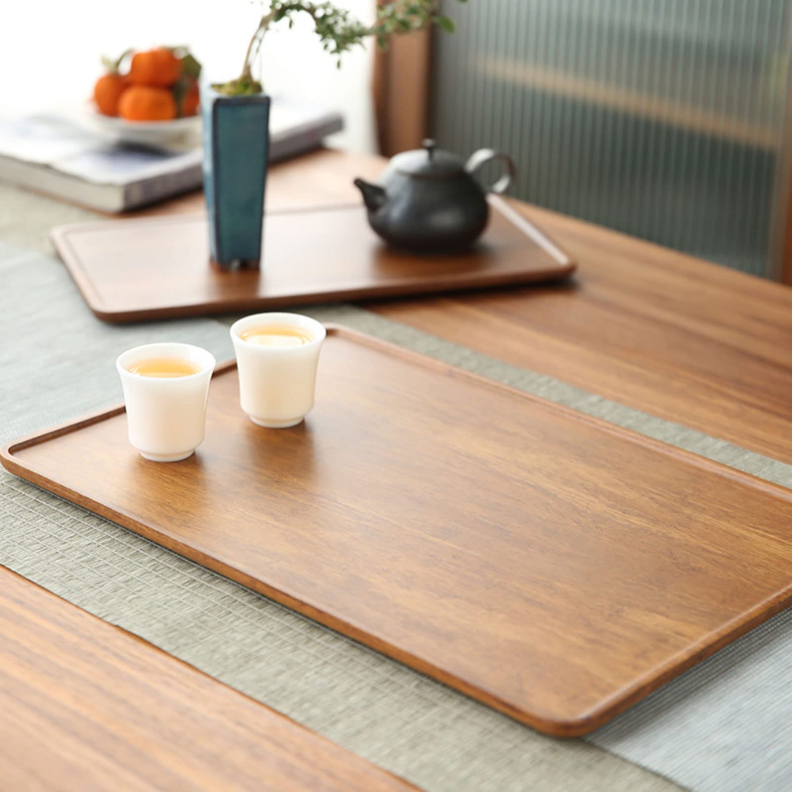 Jeanoko Plateau à Pain, Assiette de Service en Bambou au Joli Design, Large Application pour la Maison (Grand : 50 X 35 X 10 cm / 19,7 X 13,8 X 3,9 Pouces)