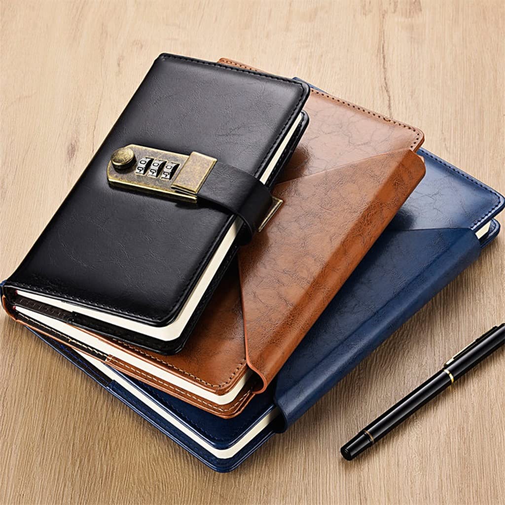 SePKUs Cuaderno de viaje A5 con cerradura de combinación Contraseña Agenda Diario Bloc de notas Papelería comercial (B A5)