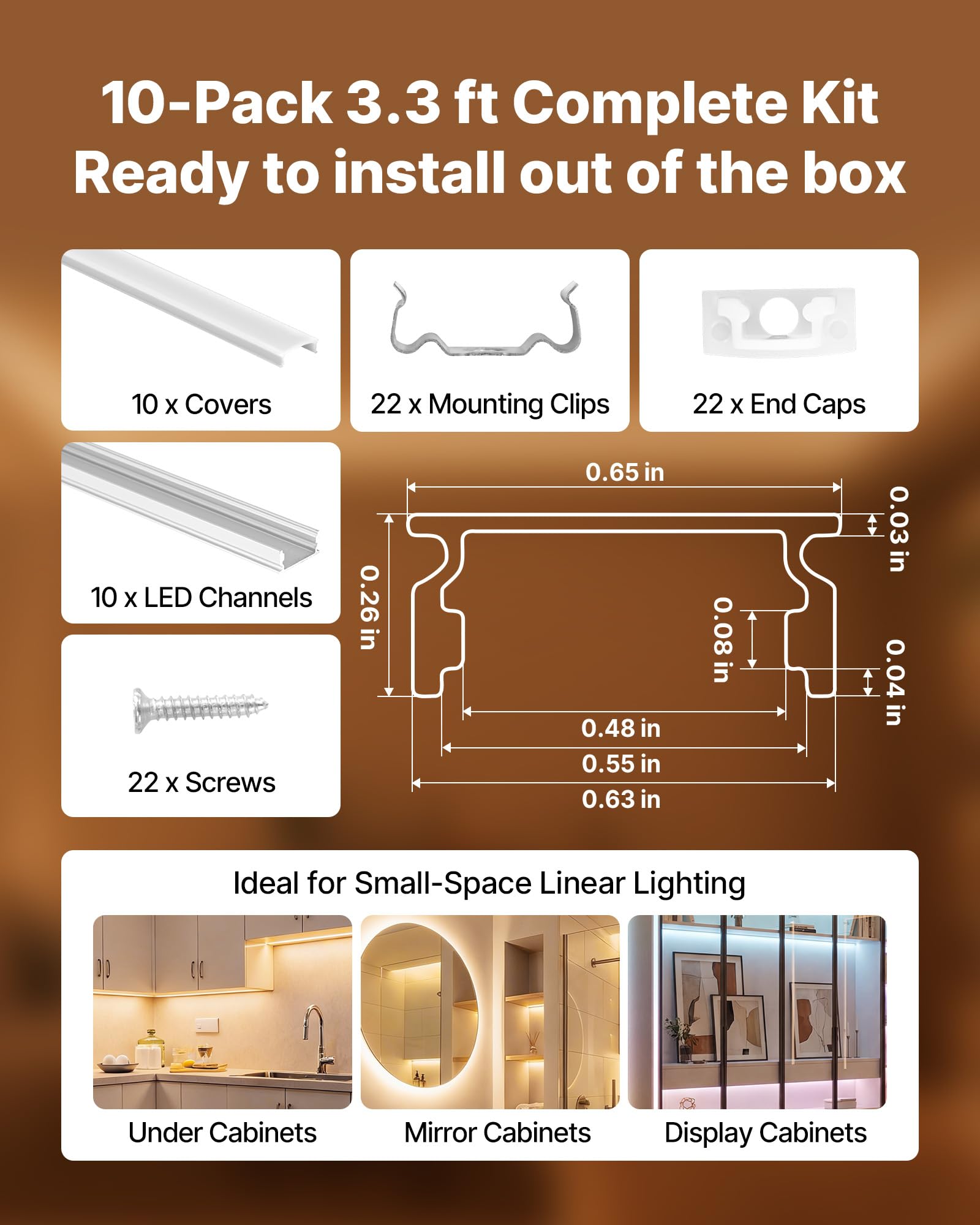 VEVOR Profilé Aluminium LED en U 1 m Lot de 10 Canal LED pour Ruban Lumineux Éclairage sous Meuble Cuisine, avec Diffuseur en PC Blanc Laiteux, Embouts et Clips de Fixation, Aluminium Anodisé Argent