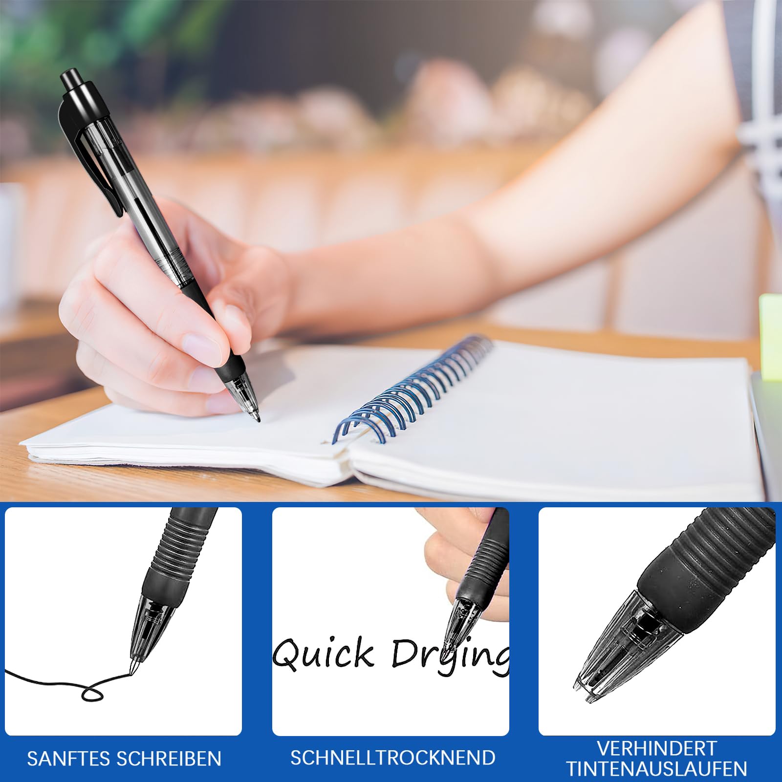 Set di 200 penne a sfera ergonomiche con punta media da 1 mm, antiscivolo, per ufficio, scuola e casa
