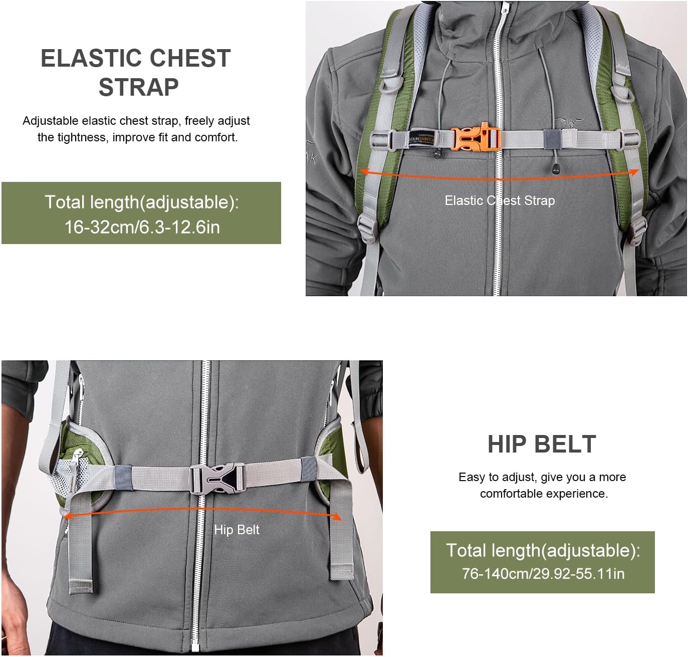 MOUNTAINTOP 40L Hiking Backpack Travel Daypack with Rain Cover for Outdoor Backpacking, Camping Armygreen-40l 40L