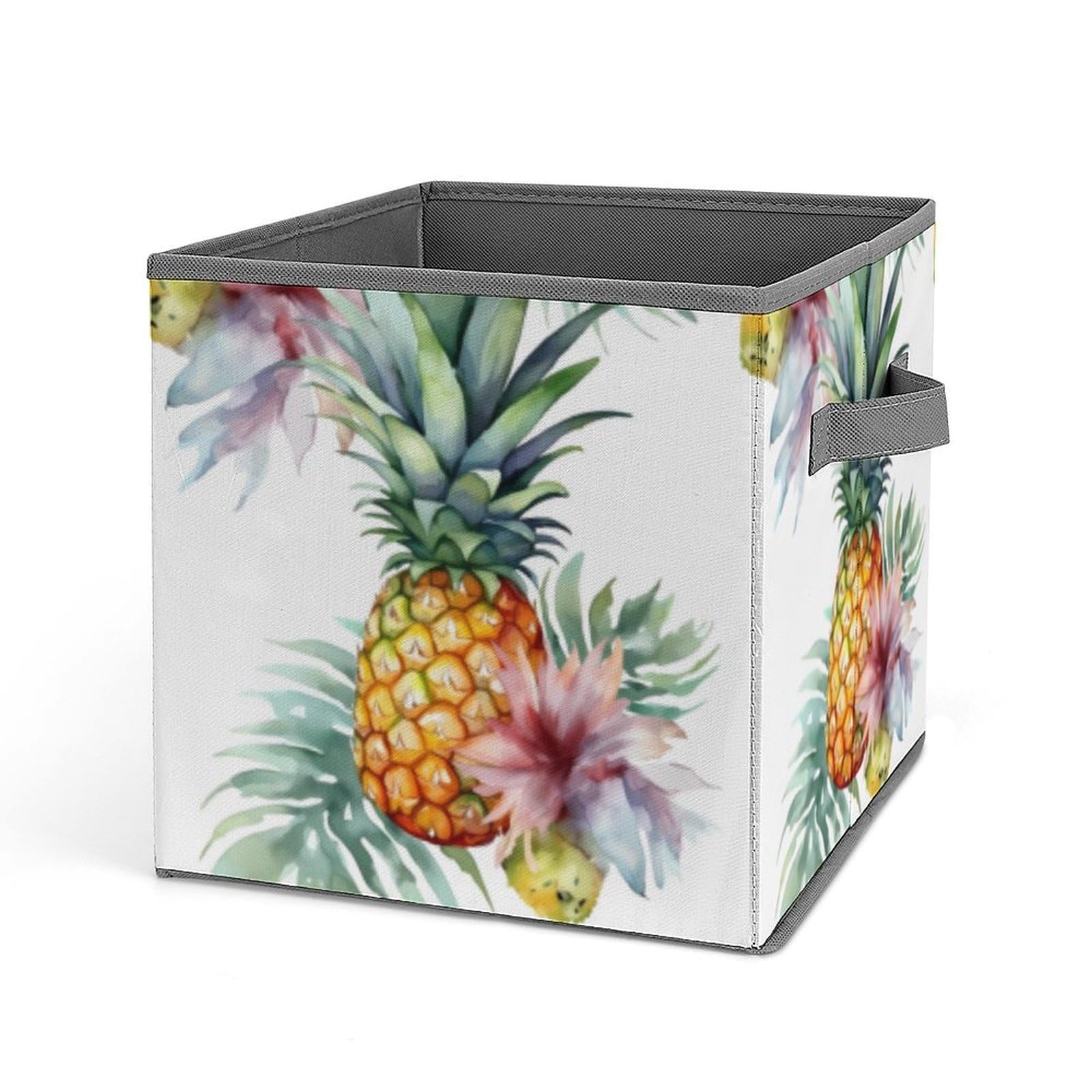 JTREHY Tropical Pineapple Printed Foldable Storage Box, 10.6 Inches Fabric Storage Box for Wardrobe, Bedroom, Utility Room
