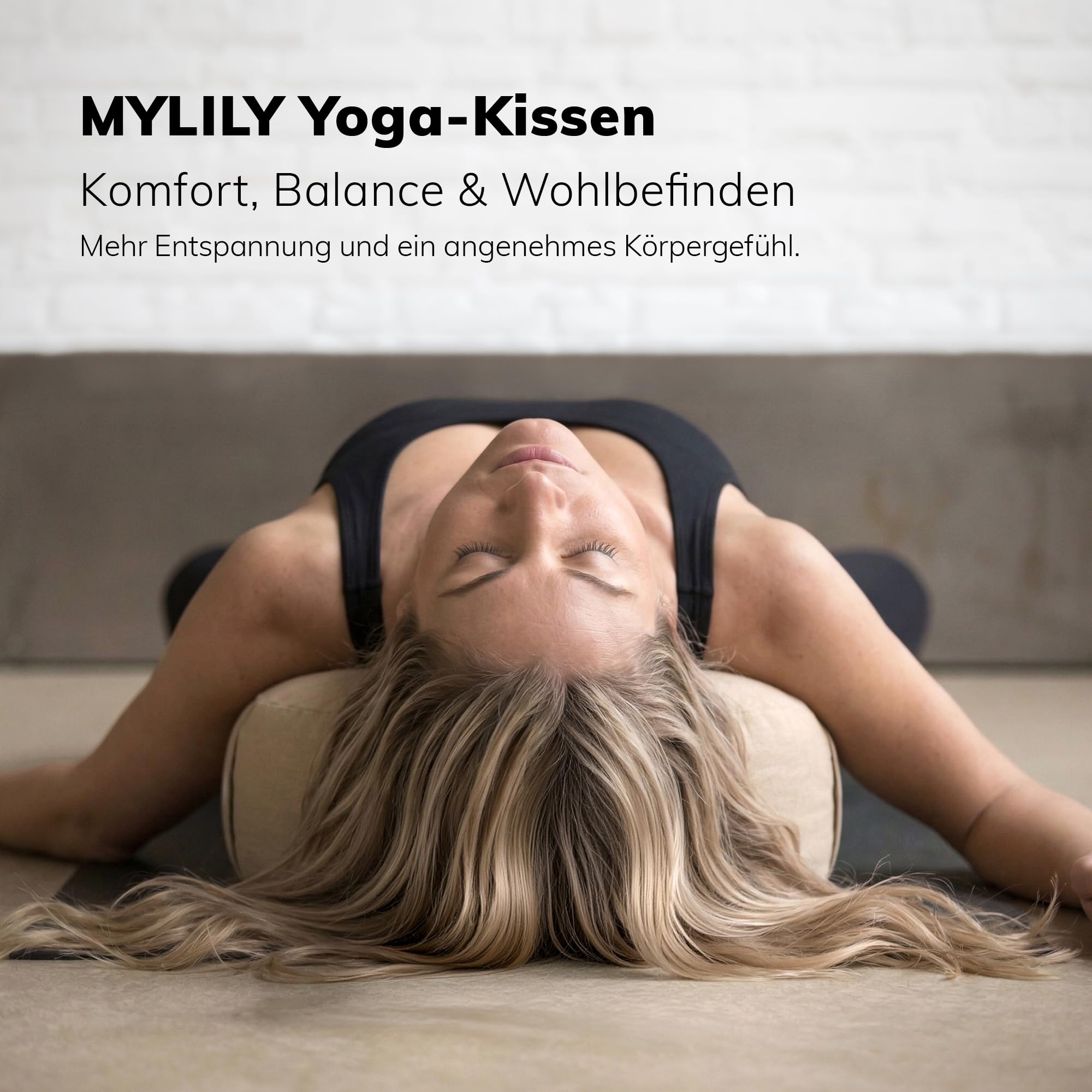 MYLILY Yogakissen Meditationskissen – Yoga Kissen rund Ø 29 cm – 10 cm flach & 255 g leicht – Sitzkissen Boden mit waschbarem Baumwoll-Bezug – vegan – Beige