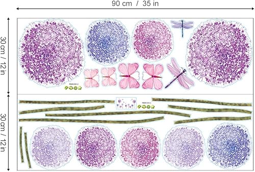 Miniatura 5 de Calcomanías de pared de dientes de león morados, mariposas, flores, decoración de pared para niñas, dormitorio, sala de estar