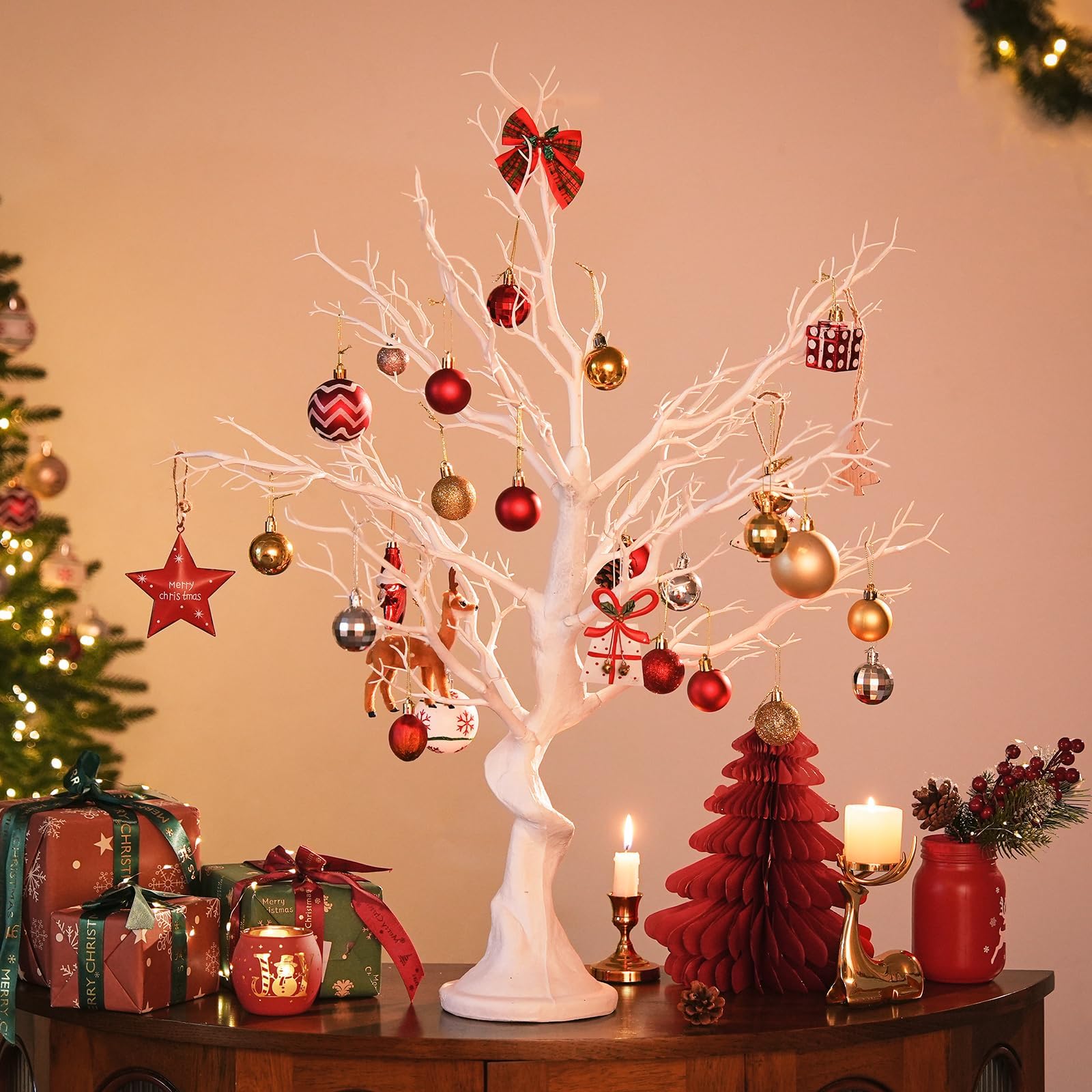 Arbres Artificiels Blancs pour Noël Décoration，80cm | Réutilisables, Décorations à Suspendre DIY, Arbre à Souhaits pour Centre de Table, Mariage, Pâques, Halloween, Anniversaire