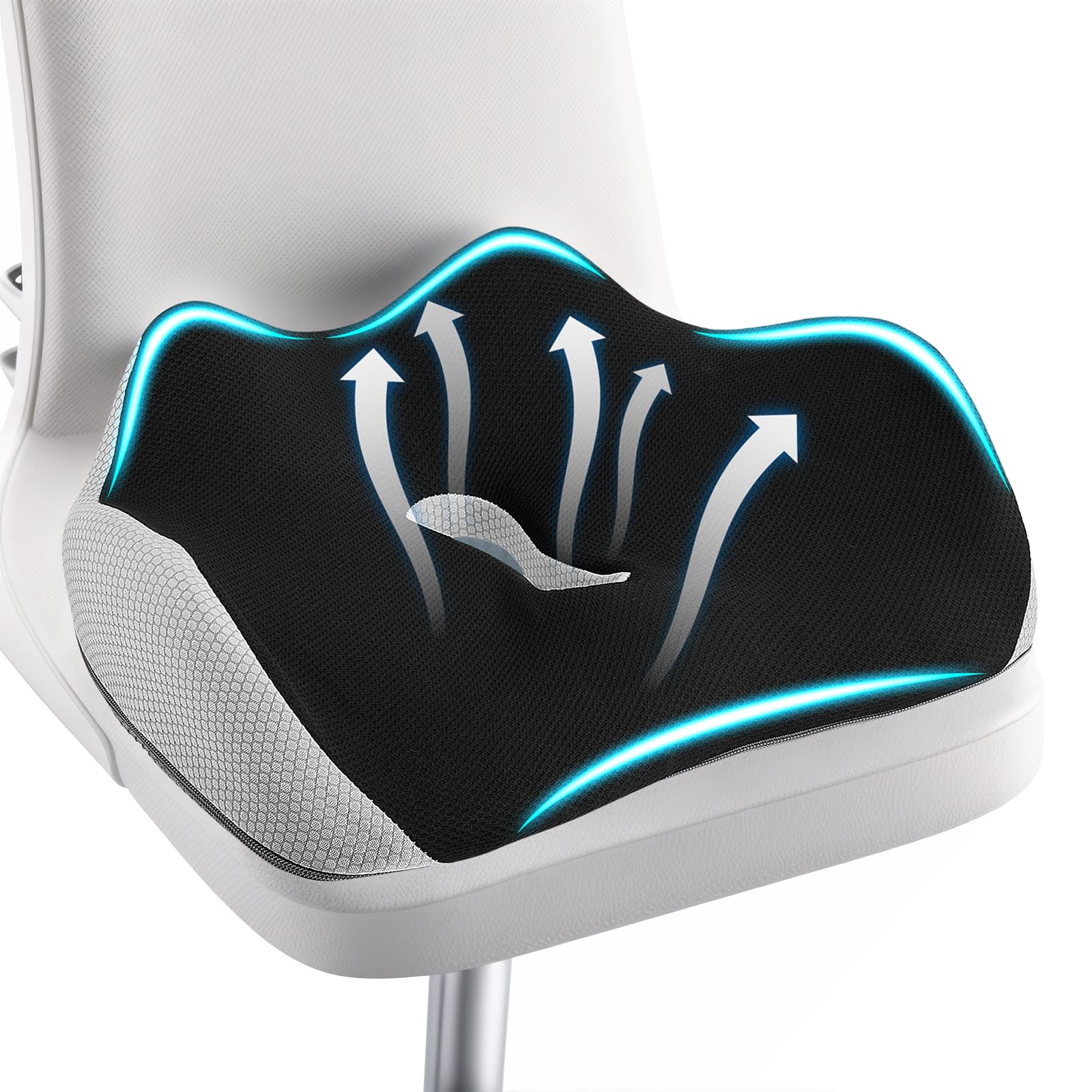 Cuscino ortopedico con memory foam, cuscino ergonomico per sedia da ufficio e auto – Cuscino coccige per alleviare la pressione, antiscivolo per ufficio, casa e auto (nero)