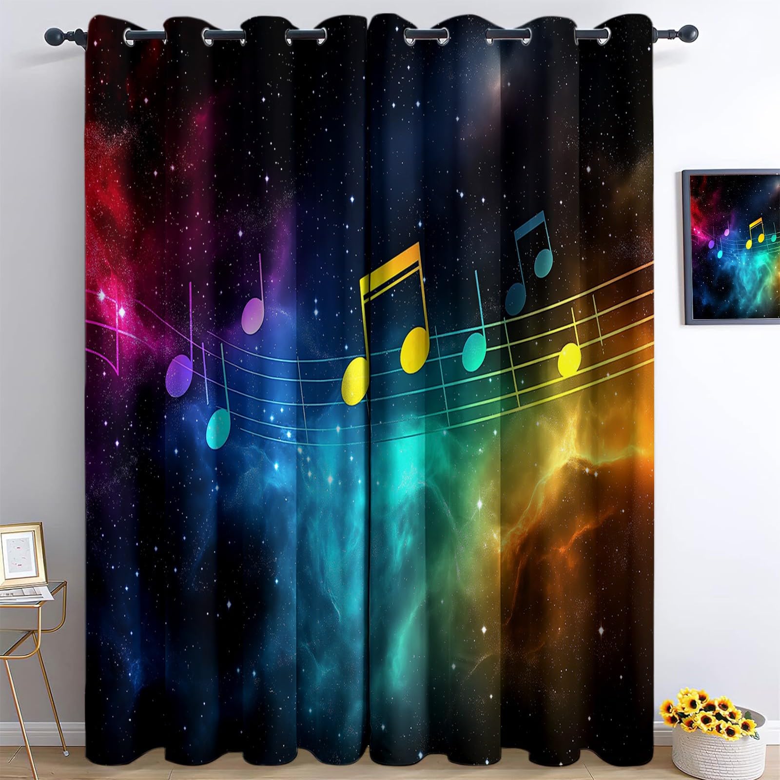 Isolant Anti-Froid et Chaleur, Rideaux Thermiques 91.5L X 160H cm (2 Panneaux), Notes Fantastiques Nébuleuse pour Chambre d'enfant, Coloré