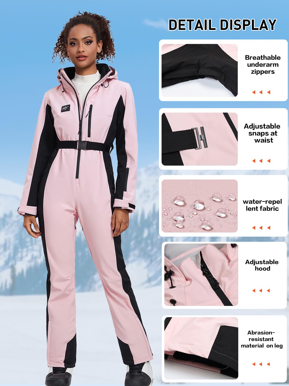 HOTIAN Tuta Da Sci Da Donna Tuta Da Sci In Un Pezzo Inverno Neve Calda Sciando Antivento Impermeabile Tuta Da Neve All'Aperto Con Cappuccio Ispessimento Tuta Da Sci Pink XS