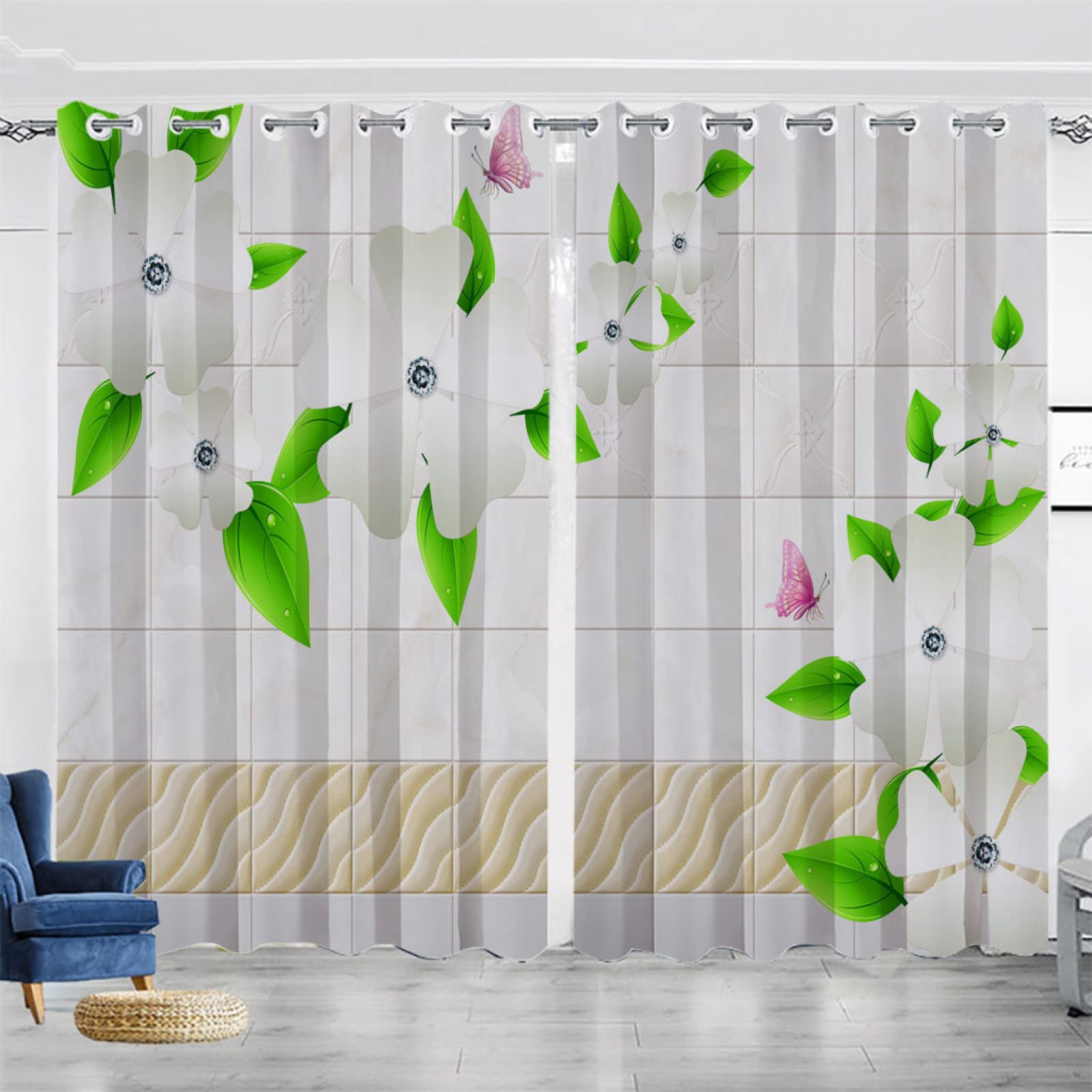 Vorhang Blickdicht Verdunklungsvorhänge Gardienen 2-SetBlume 150x166cm