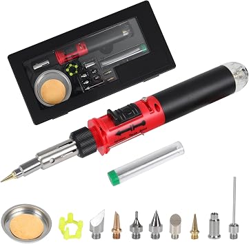 Butane Soldering Iron Pen Basic Kit, Cordless Self-Igniting Adjustable Flame Soldering Torch with 8 Interchangeable Tips and Refillable Tank