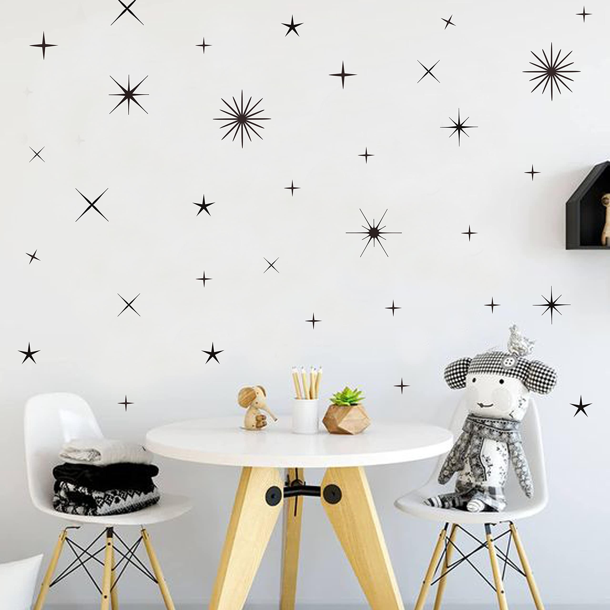 Star Twinkle Wall Stickers - Removable Wall Decals - Star Wall Decals, Space Wall Sticker, Space Theme Room Wall Decals (Black Star Wall)