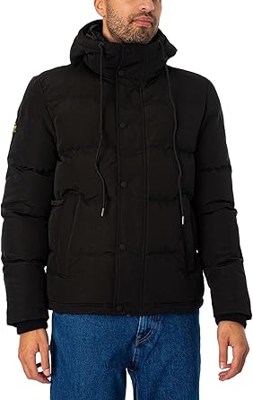 Superdry Mens Everest Short Hooded Puffer Jacket, Black, L