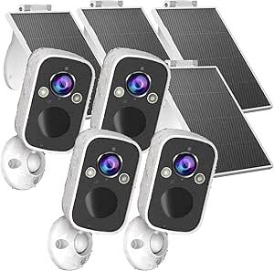 Rraycom 4Pack Solar Security Camera Wireless Outdoor, 2K Battery Powered Camera for Home Security with Motion Detection Spotlight Siren, Color Night Vision, 2-Way Talk, Waterproof, Cloud/SD Storage asin的图片
