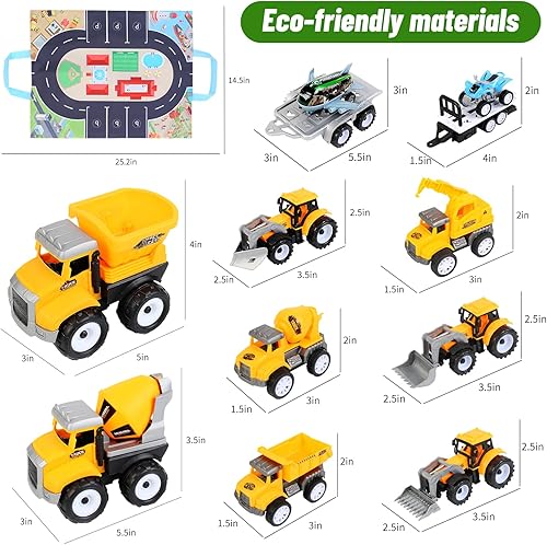 Miniatura 7 de seemiracle 11 autos de juguete para bebés de 1 a 3 años de edad, bolsa de almacenamiento con alfombra de juego, camiones de construcción, auto para